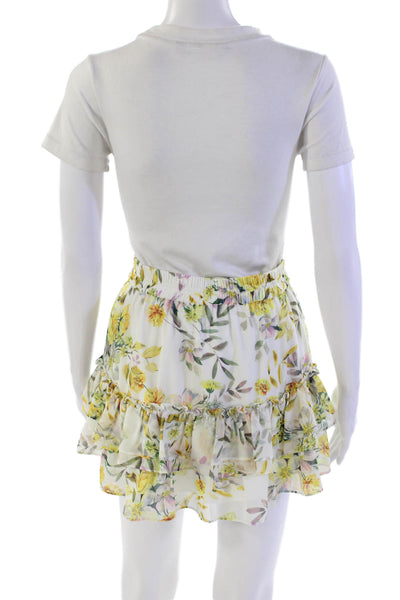 Generation Love Womens Elastic Waistband Floral Mini Skirt White Multi Small