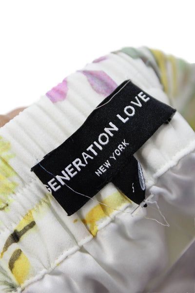 Generation Love Womens Elastic Waistband Floral Mini Skirt White Multi Small