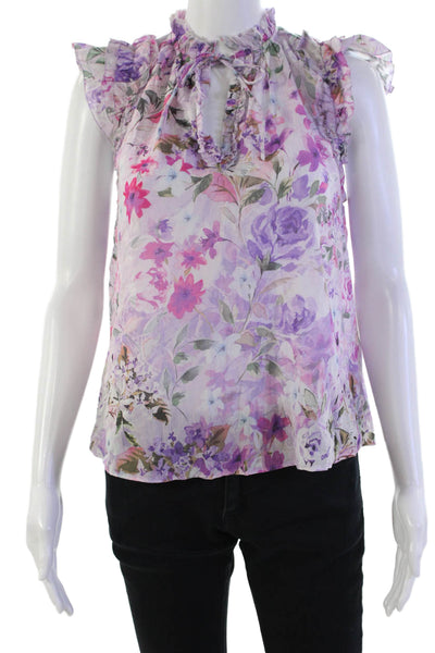 Generation Love Womens Short Sleeve Keyhole Floral Gia Blouse Lilac Size XS
