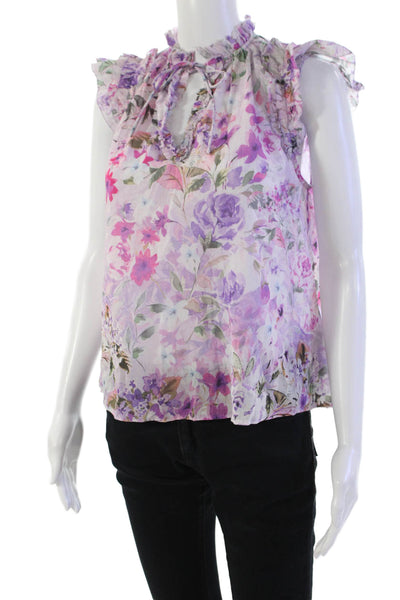Generation Love Womens Short Sleeve Keyhole Floral Gia Blouse Lilac Size XS