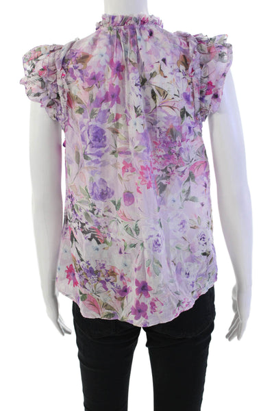 Generation Love Womens Short Sleeve Keyhole Floral Gia Blouse Lilac Size XS