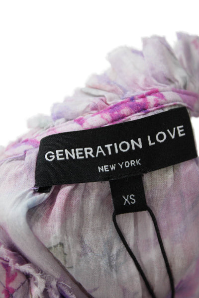Generation Love Womens Short Sleeve Keyhole Floral Gia Blouse Lilac Size XS