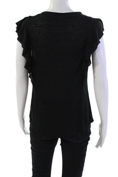 Rebecca Taylor Womens Short Sleeve Scoop Neck Linen Ruffle Top Black Size XS