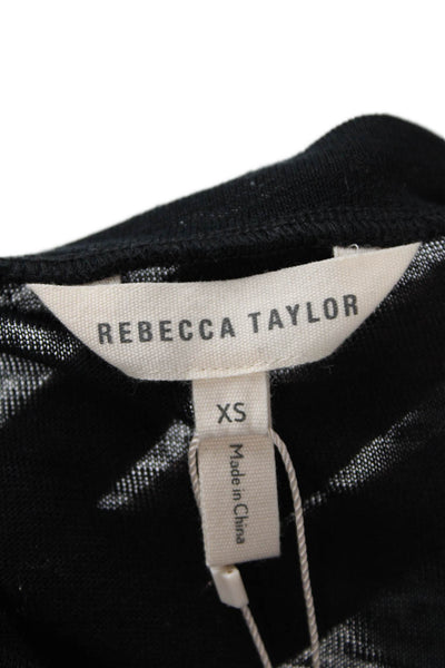 Rebecca Taylor Womens Short Sleeve Scoop Neck Linen Ruffle Top Black Size XS