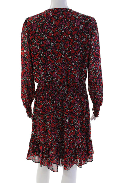 Michael Michael Kors Womens Floral Long Sleeve V-Neck Mini Dress Red Size M
