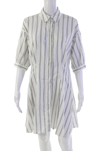 Club Monaco Womens Cotton Striped Short Sleeve Shirt Dress White Size 6
