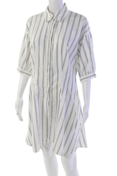 Club Monaco Womens Cotton Striped Short Sleeve Shirt Dress White Size 6