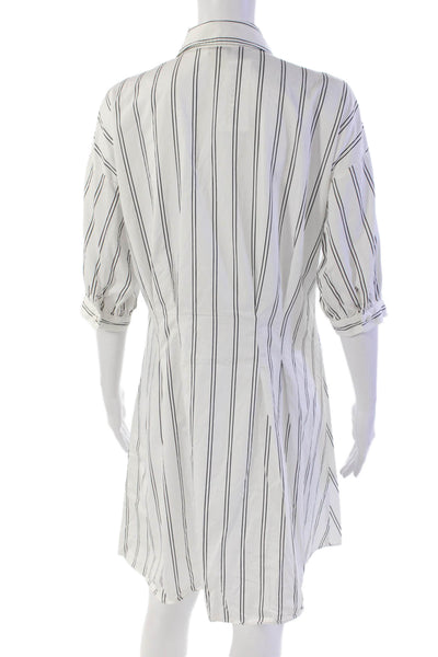 Club Monaco Womens Cotton Striped Short Sleeve Shirt Dress White Size 6