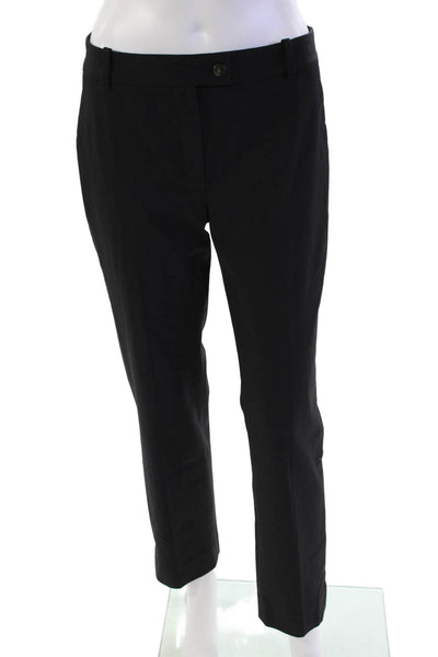 Massimo Dutti Womens Cotton Mid-Rise Zippered Dress Pants Black Size 6