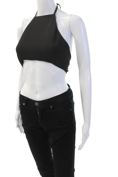 Lovers + Friends Womens Cropped Sleeveless Halter Top Blouse Black Size Extra Sm