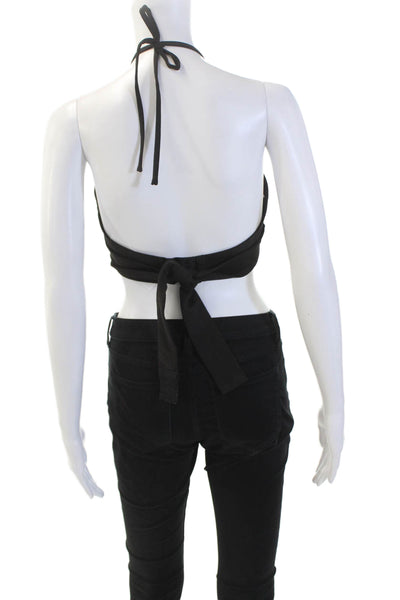 Lovers + Friends Womens Cropped Sleeveless Halter Top Blouse Black Size Extra Sm