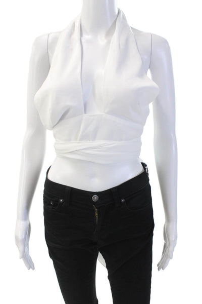 Superdown Womens Sleeveless Cropped Halter Top Blouse White Size Extra Small
