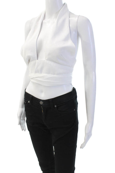 Superdown Womens Sleeveless Cropped Halter Top Blouse White Size Extra Small
