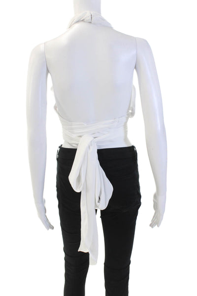 Superdown Womens Sleeveless Cropped Halter Top Blouse White Size Extra Small
