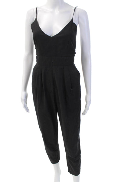 Superdown Womens Linen V Neck Pleated Belted Jumpsuit Black Size Extra Small