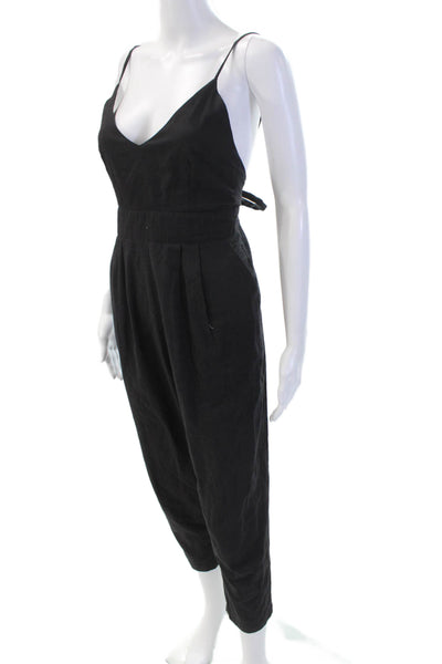 Superdown Womens Linen V Neck Pleated Belted Jumpsuit Black Size Extra Small