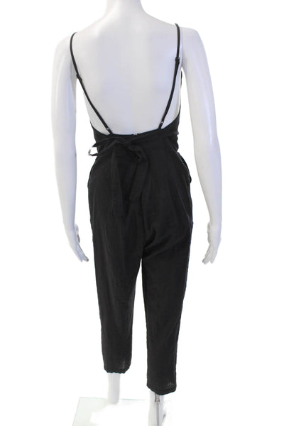 Superdown Womens Linen V Neck Pleated Belted Jumpsuit Black Size Extra Small