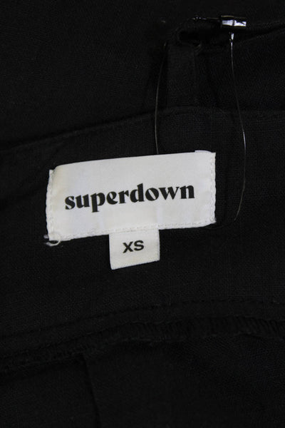 Superdown Womens Linen V Neck Pleated Belted Jumpsuit Black Size Extra Small