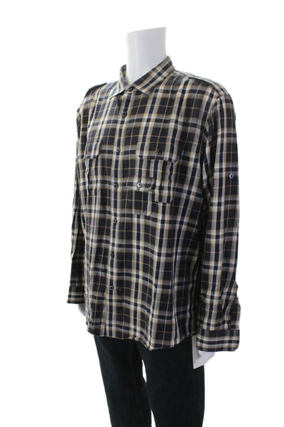 Michael Kors Mens Plaid Button Down Shirt Black Brown Size Extra Extra Large