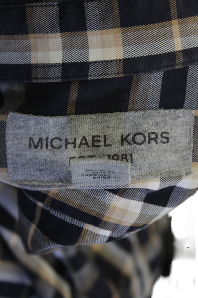 Michael Kors Mens Plaid Button Down Shirt Black Brown Size Extra Extra Large