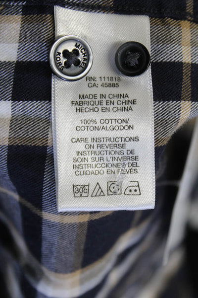 Michael Kors Mens Plaid Button Down Shirt Black Brown Size Extra Extra Large