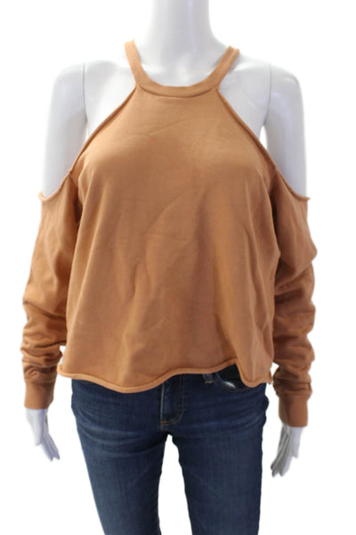 Lovers + Friends Womens Long Sleeve Cold Shoulder Crew Neck Sweater Brown Small