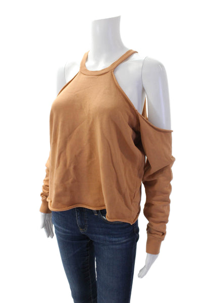 Lovers + Friends Womens Long Sleeve Cold Shoulder Crew Neck Sweater Brown Small