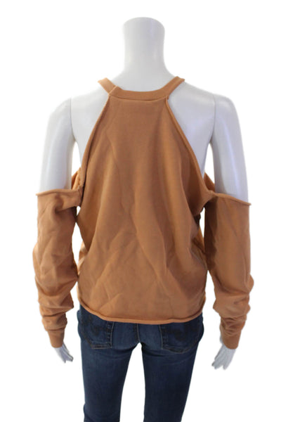 Lovers + Friends Womens Long Sleeve Cold Shoulder Crew Neck Sweater Brown Small