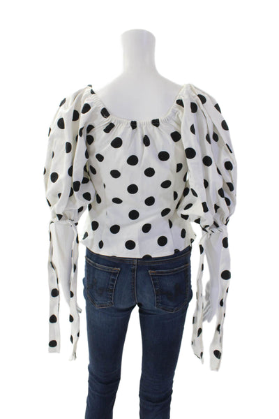 CeCe Womens Short Sleeve Off Shoulder Polka Dot Shirt White Black Cotton Size XS