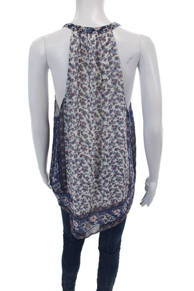 Joie Womens Sleeveless V Neck Floral Silk Boxy Blouse White Blue Pink Medium