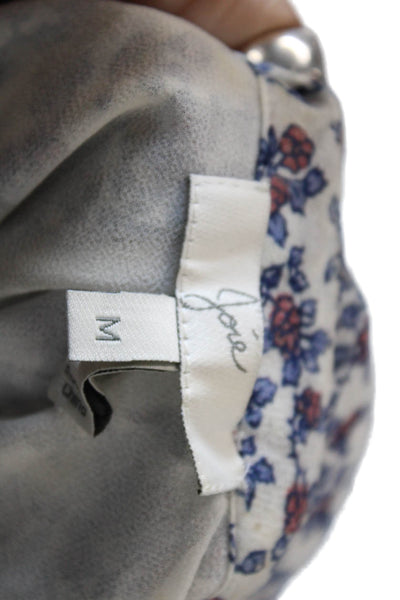 Joie Womens Sleeveless V Neck Floral Silk Boxy Blouse White Blue Pink Medium