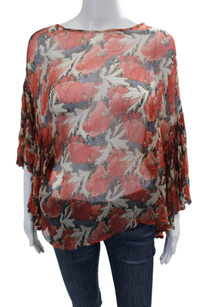 Mes Demoiselles Womens 3/4 Flare Sleeve Floral Sheer Blouse White Orange FR 38