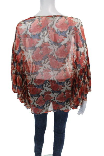Mes Demoiselles Womens 3/4 Flare Sleeve Floral Sheer Blouse White Orange FR 38