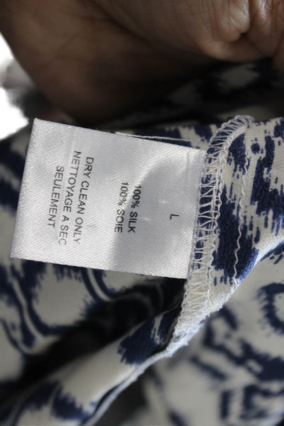 Brochu Walker Womens Sleeveless V Neck Geometric Silk Top White Navy Size Large