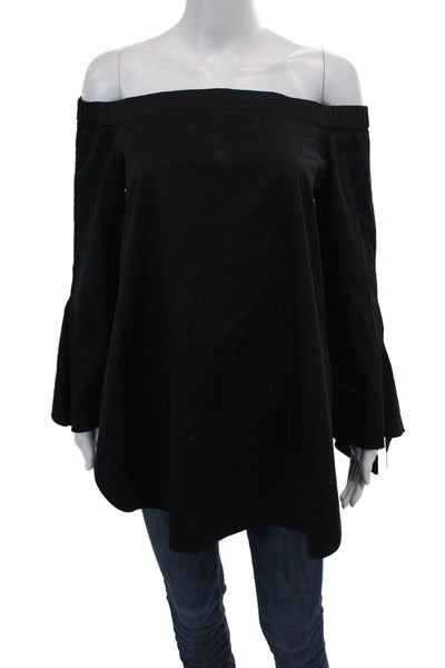 Tibi Womens 3/4 Sleeve Of Shoulder Oversized Blouse Black Cotton Size 6