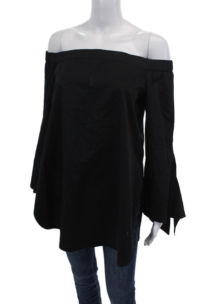 Tibi Womens 3/4 Sleeve Of Shoulder Oversized Blouse Black Cotton Size 6