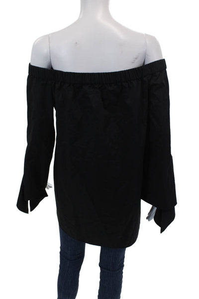 Tibi Womens 3/4 Sleeve Of Shoulder Oversized Blouse Black Cotton Size 6