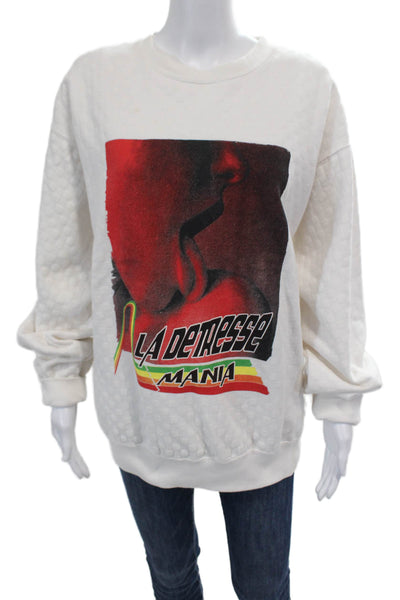 La Detresse Womens Long Sleeve Crew Neck Graphic Sweatshirt White Size Medium