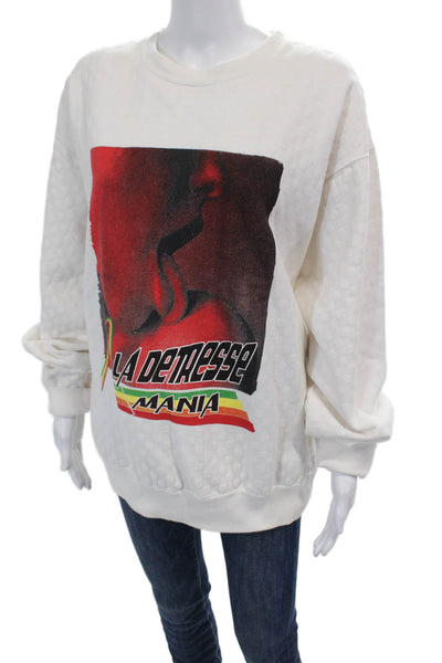 La Detresse Womens Long Sleeve Crew Neck Graphic Sweatshirt White Size Medium