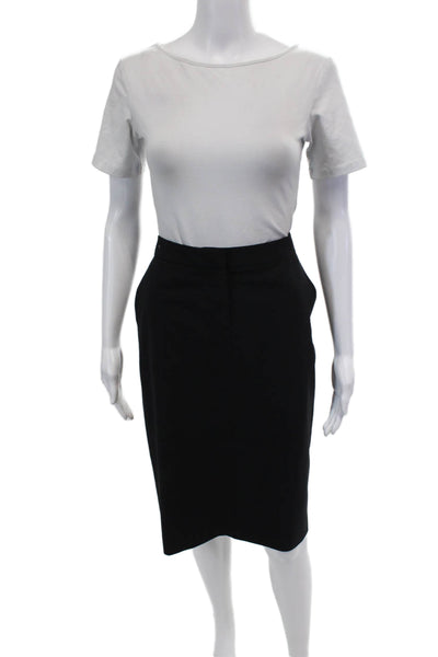 Theory Womens Wool Zippered Straight Knee Length Skirt Solid Black Size 6