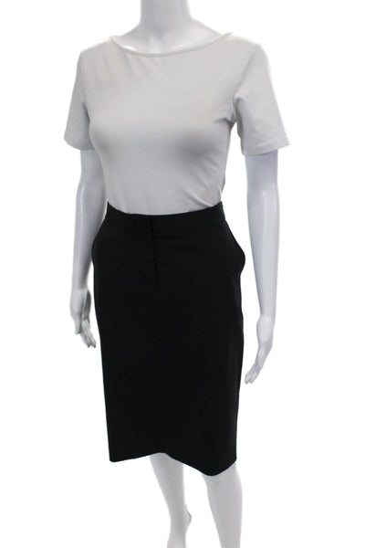 Theory Womens Wool Zippered Straight Knee Length Skirt Solid Black Size 6