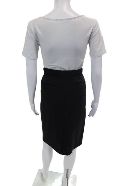 Theory Womens Wool Zippered Straight Knee Length Skirt Solid Black Size 6