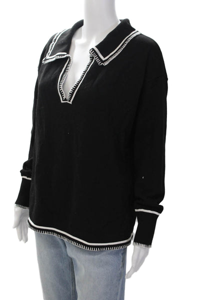 SNDYS. Womens Long Sleeve Collared Contrast Stitching Sweater Black Size S