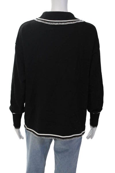 SNDYS. Womens Long Sleeve Collared Contrast Stitching Sweater Black Size S