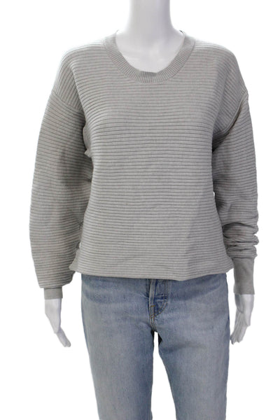 Good American Womens Crew Neck Ribbed Detail Long Sleeve Sweater Gray Size 2