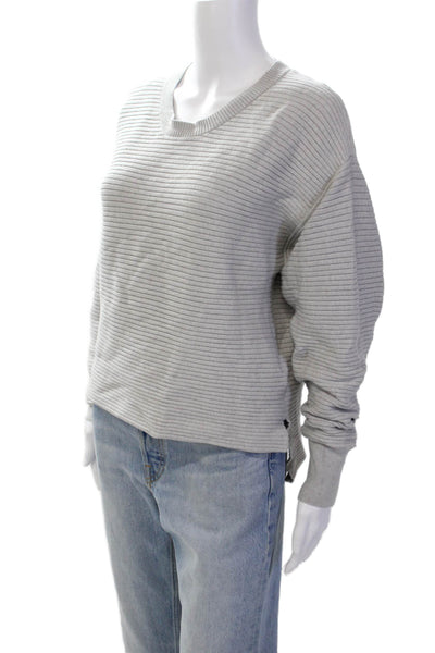 Good American Womens Crew Neck Ribbed Detail Long Sleeve Sweater Gray Size 2