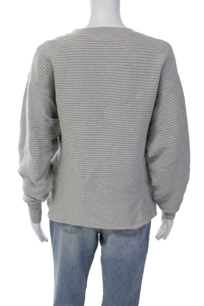 Good American Womens Crew Neck Ribbed Detail Long Sleeve Sweater Gray Size 2
