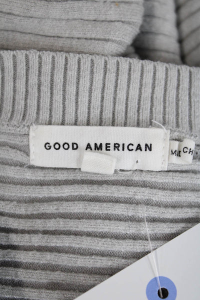 Good American Womens Crew Neck Ribbed Detail Long Sleeve Sweater Gray Size 2
