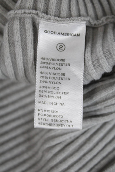 Good American Womens Crew Neck Ribbed Detail Long Sleeve Sweater Gray Size 2