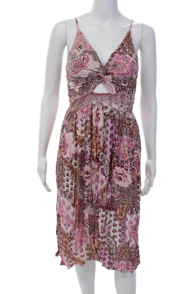 Angie Womens Floral Print Cutout Detail Spaghetti Strap Dress Pink Size M